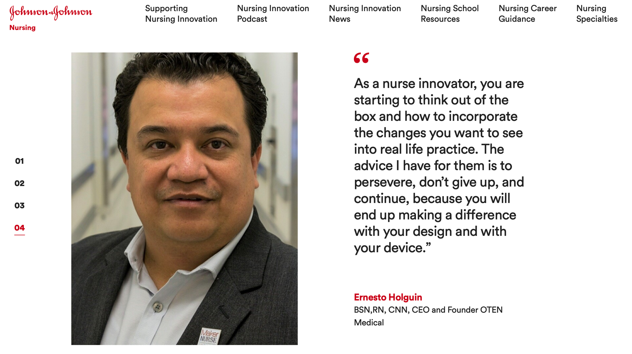 OTEN Medical founder Ernesto Holguin is profiled as a nurse innovator by Johnson & Johnson Nursing